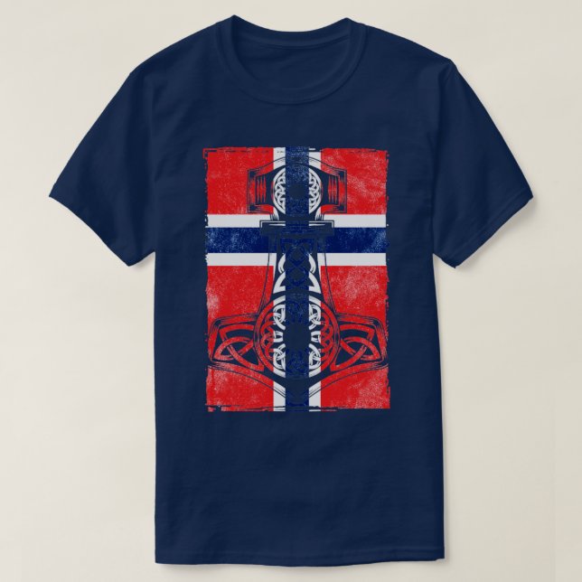 Norwegian Flag Mjlnir T-Shirt (Design Front)