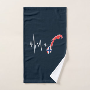 Norwegian Flag Norway Flag Norge Heartbeat Hand Towel