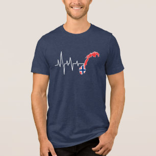 Norwegian Flag Norway Flag Norge Heartbeat  Tri-Blend Shirt