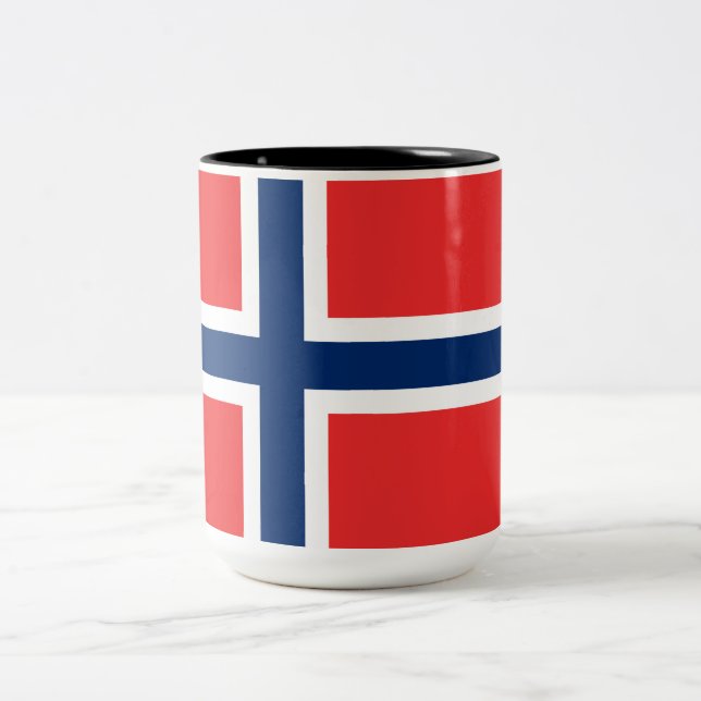 Norwegian Flag (Norway) Two-Tone Coffee Mug (Center)
