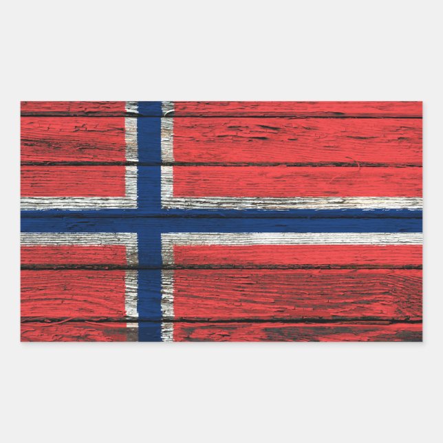 Norwegian Flag with Rough Wood Grain Effect Rectangular Sticker (Front)