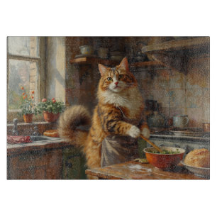 Norwegian Forest Cat Cooking in Kitchen Cutting Board