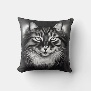 Norwegian Forest Cat in Black and White Cushion
