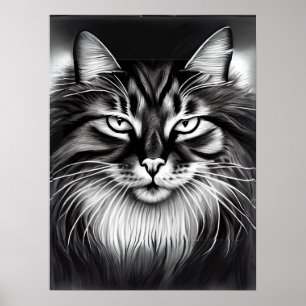 Norwegian Forest Cat in Black and White Poster