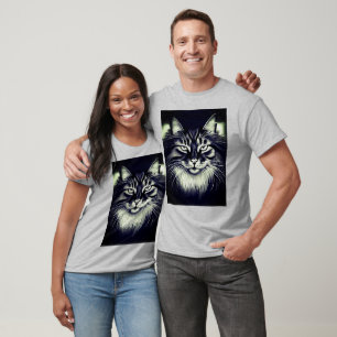 Norwegian Forest Cat in Black and White T-Shirt