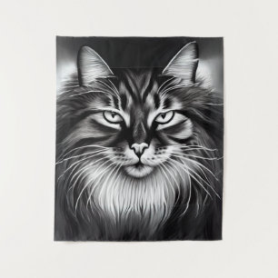 Norwegian Forest Cat in Black and White Tapestry