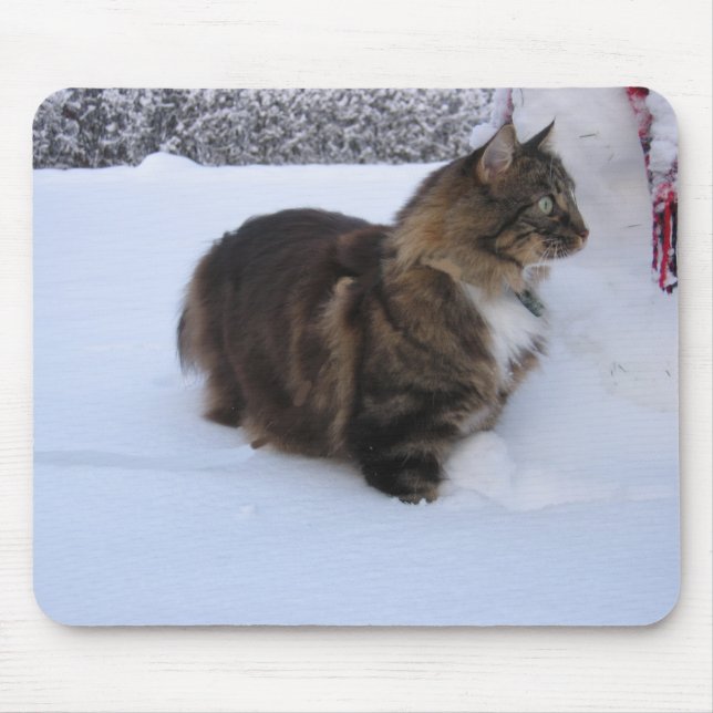 norwegian forest cat in snow mouse pad (Front)
