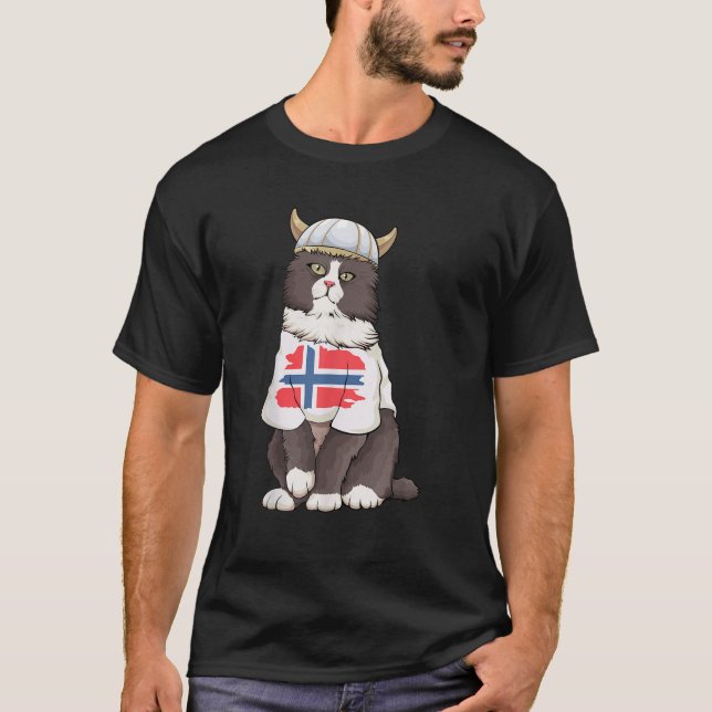 Norwegian Forest Cat Norway Flag Viking Cat Scandi T-Shirt (Front)