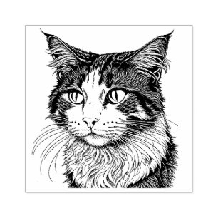 Norwegian Forest Cat Portrait Rubber Stamp