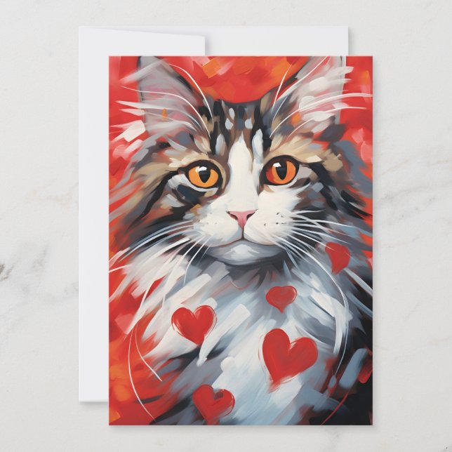 Norwegian Forest Cat Valentine's day Holiday Card (Front)