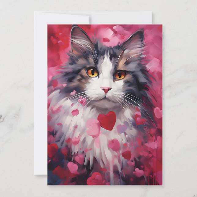 Norwegian forest cat Valentine's day Holiday Card (Front)