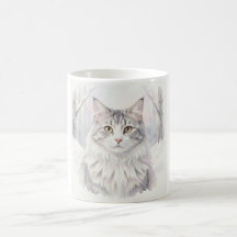 Norwegian Forest Cat Watercolour Portrait