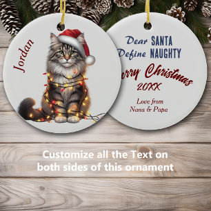 Norwegian Forest Cat Wrapped in Lights Christmas Ceramic Ornament