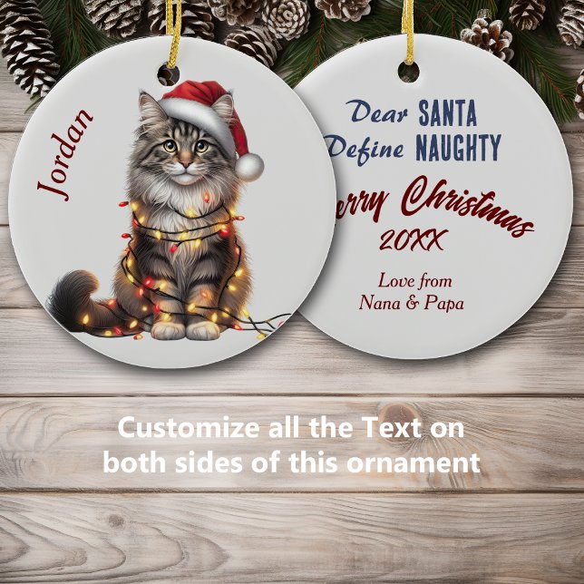 Norwegian Forest Cat Wrapped in Lights Christmas Ceramic Ornament (Creator Uploaded)