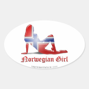Norwegian Girl Silhouette Flag Oval Sticker