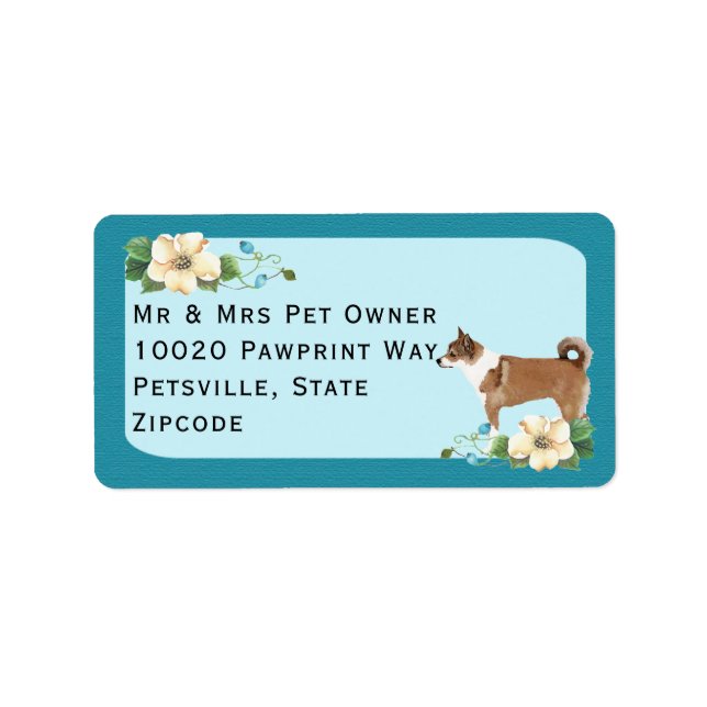 Norwegian Lundehund on Turquoise Floral Label (Front)