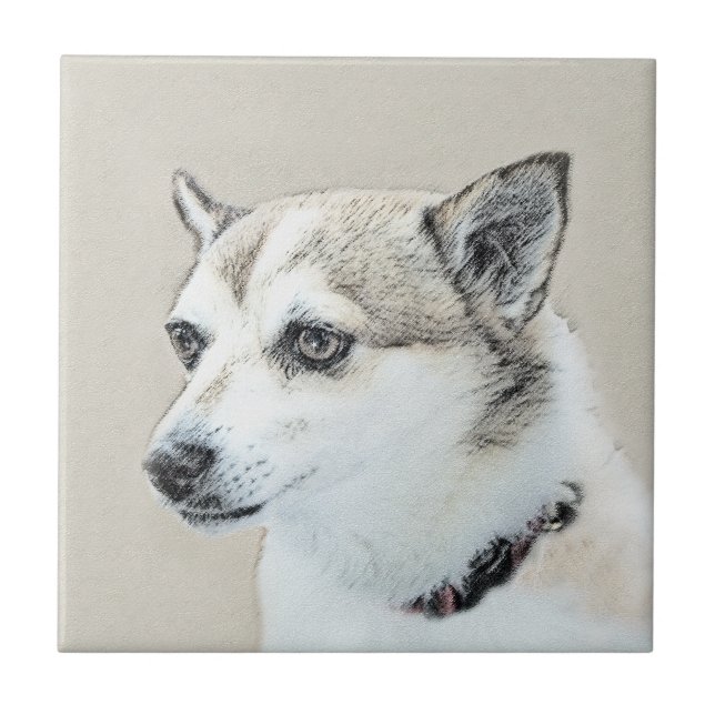Norwegian Lundehund Painting - Original Dog Art Ceramic Tile (Front)
