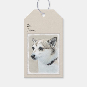 Norwegian Lundehund Painting - Original Dog Art Gift Tags