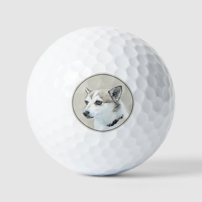 Norwegian Lundehund Painting - Original Dog Art Golf Balls (Front)
