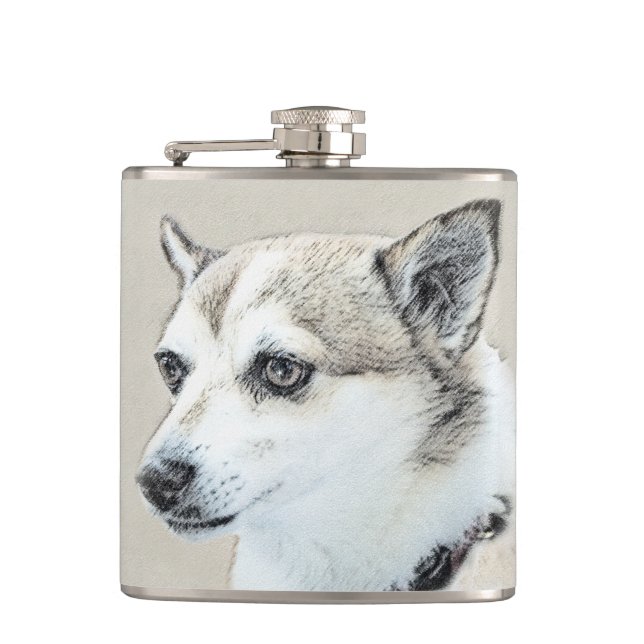 Norwegian Lundehund Painting - Original Dog Art Hip Flask (Front)