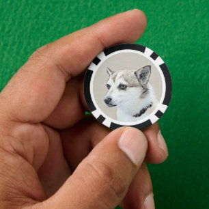 Norwegian Lundehund Painting - Original Dog Art Poker Chips