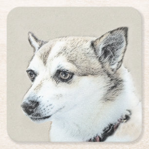 Norwegian Lundehund Painting - Original Dog Art Square Paper Coaster