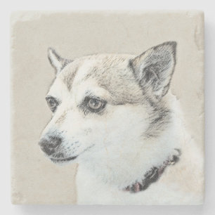 Norwegian Lundehund Painting - Original Dog Art Stone Coaster