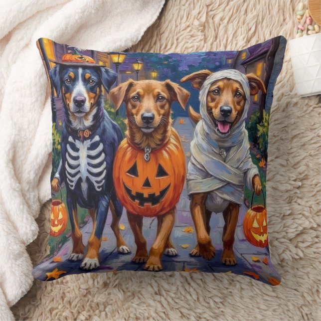 Norwegian Lundehund Trick-or-Treating Halloween Cushion (Blanket)