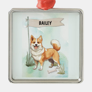 Norwegian Lundehund Watercolor Personalised Dog Metal Ornament