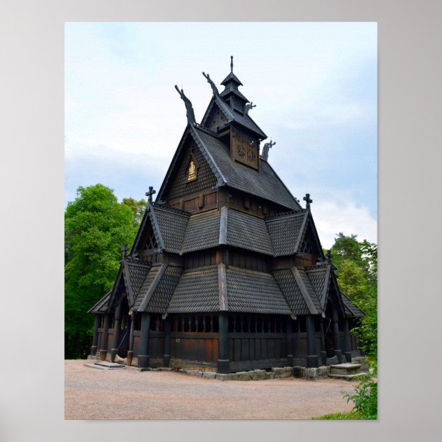 Norwegian Mediaeval Stave Church, Oslo, Norway Poster (Front)
