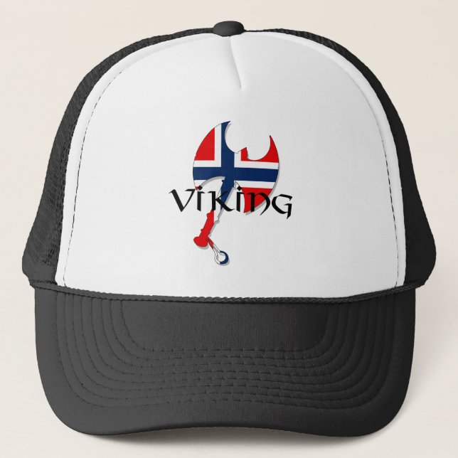 Norwegian Norse Norge Norway flag Axe Trucker Hat (Front)