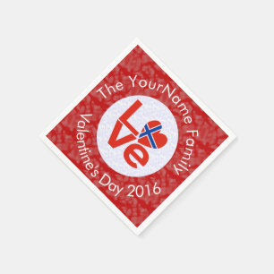 Norwegian Red LOVE Flag Personalised  Napkin