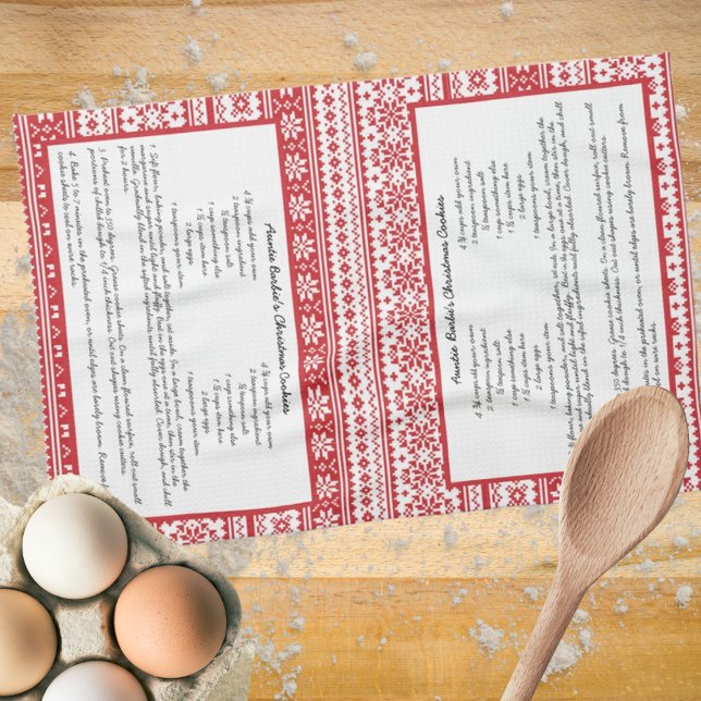 Norwegian Red White Stripe Winter Family Recipe Tea Towel (Creator Uploaded)
