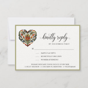 Norwegian Rosemalin Heart Reply Meal Options RSVP Card