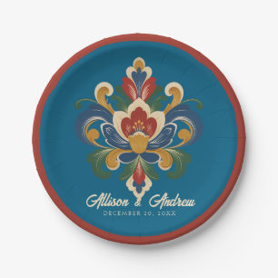 Norwegian Rosemaling Blue Wedding  Paper Plate