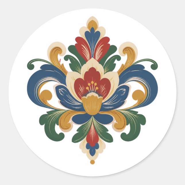 Norwegian Rosemaling Classic Round Sticker (Front)