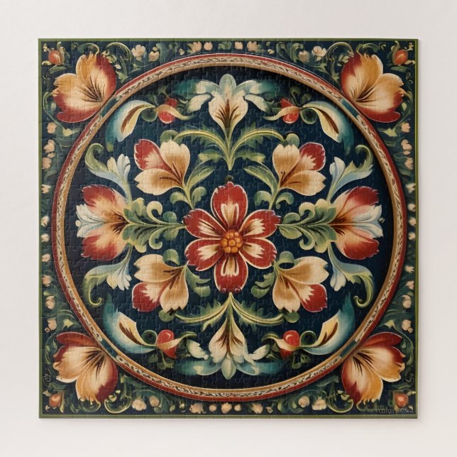 Norwegian Rosemaling Decorative Folk Art Jigsaw Puzzle (Vertical)