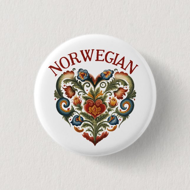 Norwegian Rosemaling Folk Art Heart  3 Cm Round Badge (Front)