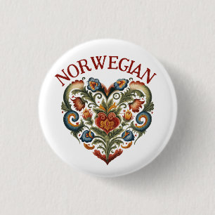 Norwegian Rosemaling Folk Art Heart  3 Cm Round Badge