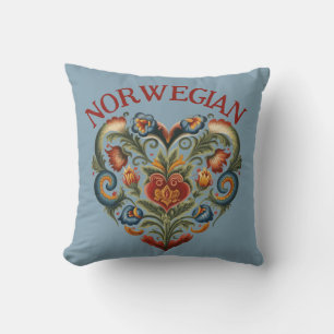 Norwegian Rosemaling Folk Art Heart  Cushion