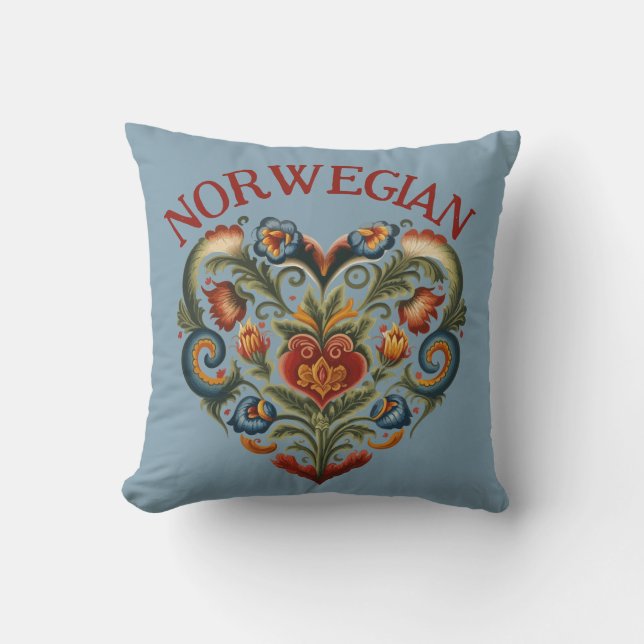 Norwegian Rosemaling Folk Art Heart  Cushion (Front)