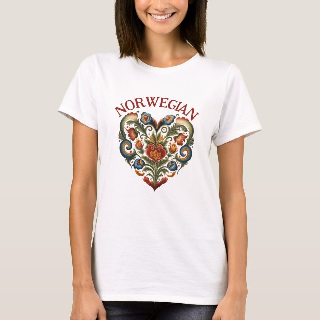Norwegian Rosemaling Folk Art Heart Hoodie T-Shirt (Front)