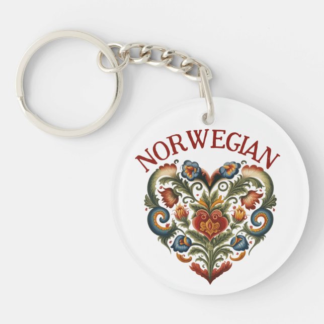 Norwegian Rosemaling Folk Art Heart  Key Ring (Front)