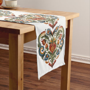 Norwegian Rosemaling Folk Art Heart Long Table Runner