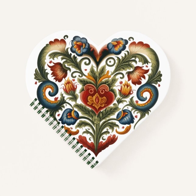 Norwegian Rosemaling Folk Art Heart  Notebook (Front)