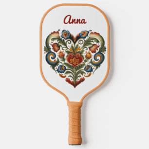 Norwegian Rosemaling Folk Art Heart Personalised  Pickleball Paddle