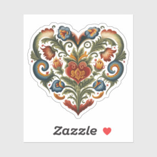 Norwegian Rosemaling Folk Art Heart Sticker