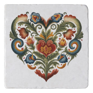 Norwegian Rosemaling Folk Art Heart Trivet