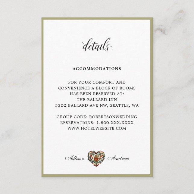 Norwegian Rosemaling Heart | Details Enclosure Card (Front)