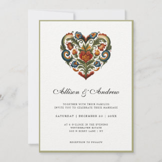 Norwegian Rosemaling Heart | Wedding Invitation
